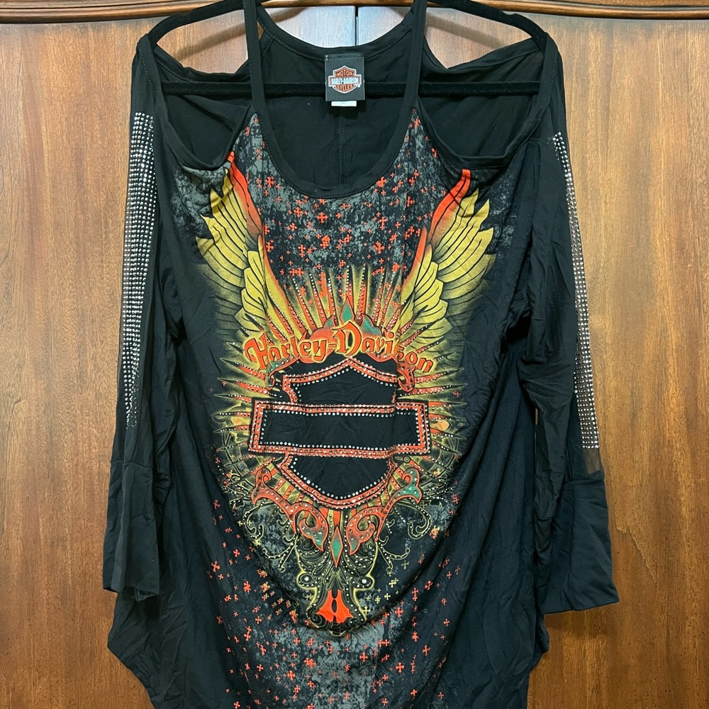 Harley-Davidson Women's Black Rhinestone boutique cold shoulder